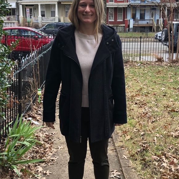 Wool Blend Zip Front Coat with Hood - Picture 4 of 11